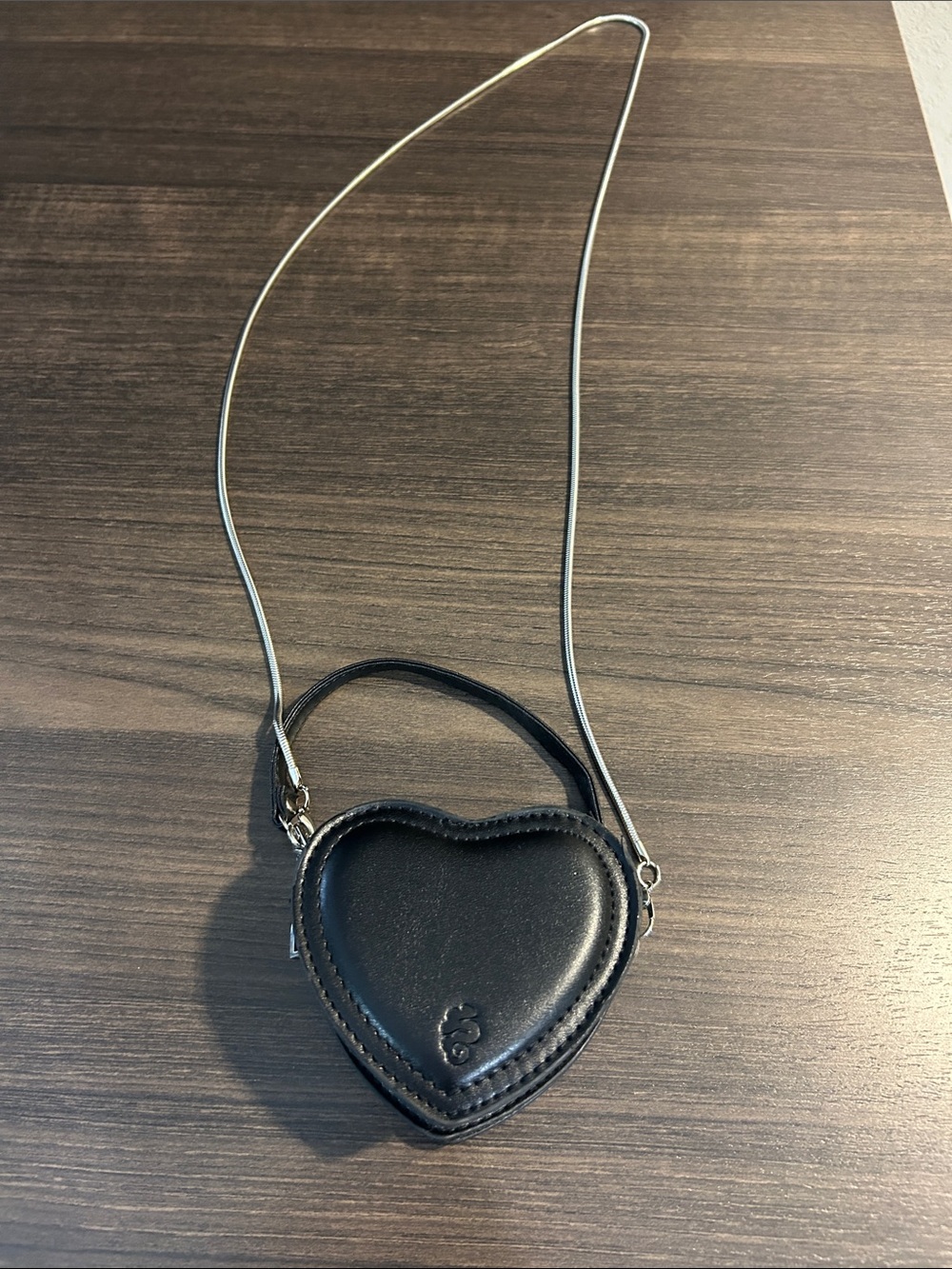 Black Heart-Shaped Crossbody Bag with Silver Strap